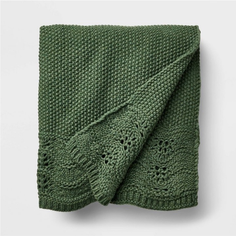 Studio McGee Scalloped Knit Throw Green - Threshold™
